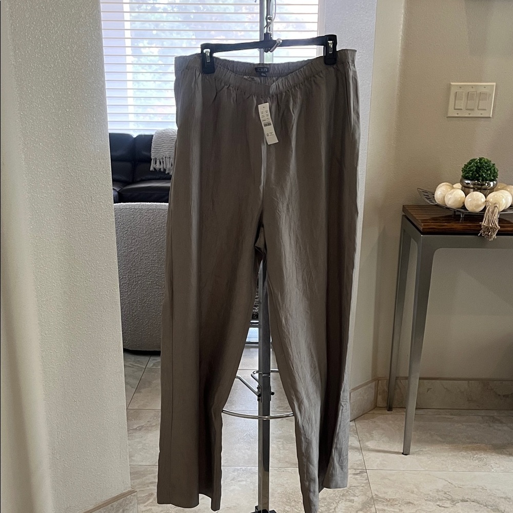 J. Crew Taupe Relaxed Linen-Blend Pants